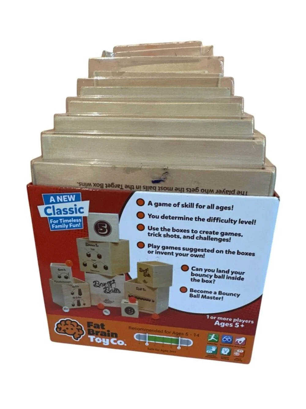 Fat Brain Toy Co. Box & Balls Game Wooden Toy NEW in Box Skill Game Ages 5 +
